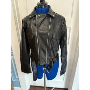 Black Pleather Moto Zip + Snap Jacket - Medium